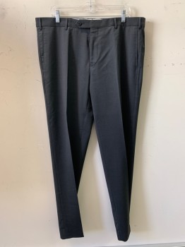 ZANELLA, Charcoal Gray, Wool, Solid, F.F, Side Pockets, Zip Front, Belt Loops
