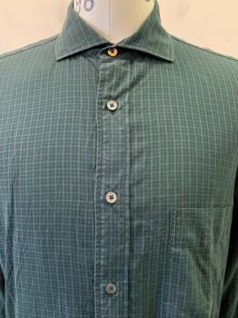 Paul Smith, Dk Green, Black, Lyocell, Gingham, L/S, Button Front, C.A., Chest Pocket