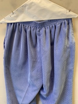 ALFRED DUNNER, Periwinkle Blue, Polyester, Nylon, Solid, Corduroy, Cigarette Pant, High Waist,  Elastic Back Waist, 2 Side Pockets
