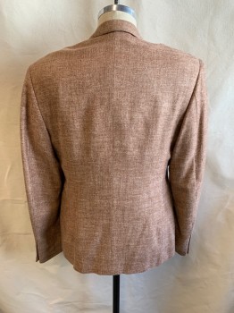 Mens, Blazer/Sport Co, NL , Burnt Orange, Beige, Wool, 2 Color Weave, 40S, Notched Lapel, Single Breasted, Button Front, 1 Button, 3 Pockets
