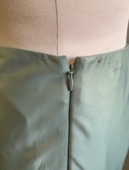 UNIQLO, Sage Green, Polyester, Spandex, Solid, Satin, Slightly Flared, Darts at Waist, Invisible Zipper at Side