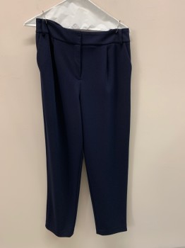 CALVIN KLEIN, Navy Blue, Polyester, Solid, Pleated Front, 2 Pockets, Zip Fly, Belt Loops,