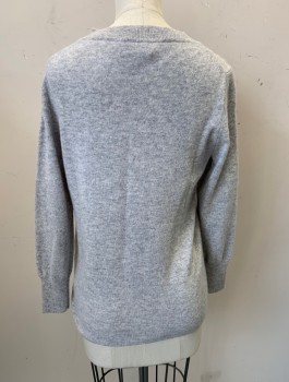 J.CREW, Heather Gray, Cashmere, Solid, Knit, 3/4 Sleeves, Crew Neck