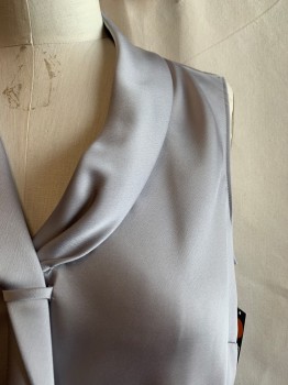 TAHARI, Lt Gray, Polyester, Solid, Shawl Collar, Attached Necktie, Slvls,