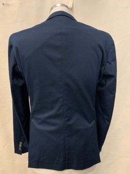 Boss, Navy Blue, Cotton, Elastane, Solid, 2 Buttons, Single Breasted, Notched Lapel, 3 Pockets,