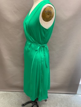 BANANA REPUBLIC, Emerald Green, Polyester, Solid, V-N, Hook Eye, Self Tie Attached, Seams, Crossover