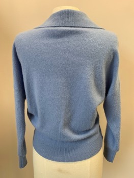CLUB MONACO, Blue-Gray, Cashmere, Solid, L/S, Collar, Retro 1950s