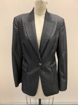 TAHARI, Dk Gray, Polyester, Wool, Peaked Lapel, Single Snap Button, 2 Pockets, Double Back Vent