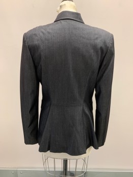 TAHARI, Dk Gray, Polyester, Wool, Peaked Lapel, Single Snap Button, 2 Pockets, Double Back Vent