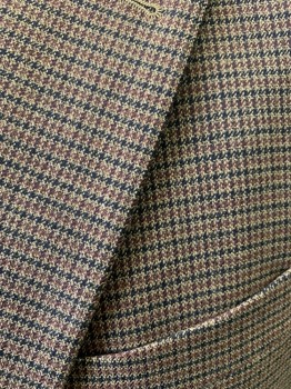 MICHAEL BRANDON, Lt Brown, Brown, Black, Wool, Houndstooth, Single Breasted, Notched Lapel, 3 Pockets,