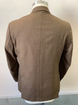 MICHAEL BRANDON, Lt Brown, Brown, Black, Wool, Houndstooth, Single Breasted, Notched Lapel, 3 Pockets,