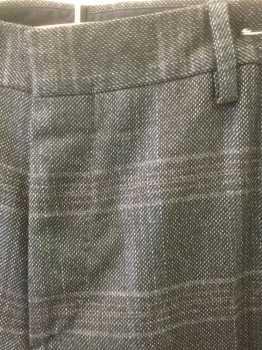 ETRO, Charcoal Gray, Gray, White, Wool, Plaid-  Windowpane, Charcoal with White Specks, Faint Gray Windowpane Stripes, Flat Front, Zip Fly, 4 Pockets, Tapered Leg