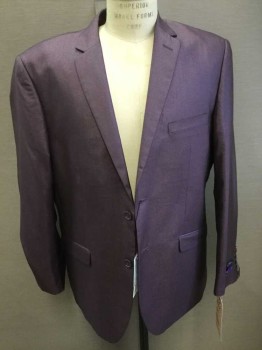 Mens, Suit, Jacket, RETRO PARIS, Purple, Solid, 48 R, Jacket, 2 Buttons,  Notched Lapel, 2 Pocket Flaps,