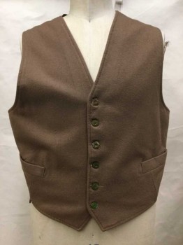 Brown, Wool, Cotton, Solid, Brown, Button Front, 2 Pockets, Old West