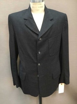 Mens, Suit, Jacket, 1890s-1910s, NO LABEL, Charcoal Gray, Wool, Heathered, 40, Single Breasted, 4 Button, 3 Pockets