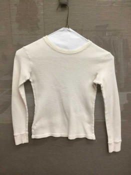 Childrens, Top, CHEROKEE, Cream, Cotton, M, Long Sleeves, Crew Neck, Waffle Knit