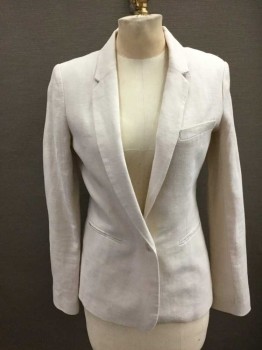 JOIE, Ivory White, Linen, Solid, Single Breasted, Collar Attached,  Notched Lapel, 1 Button, 3 Pockets, Long Sleeves,