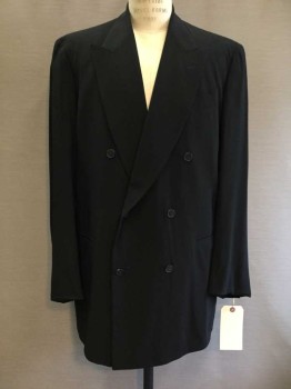 Donna Karen, Black, Wool, Solid, Peaked Lapel, Double Breasted,