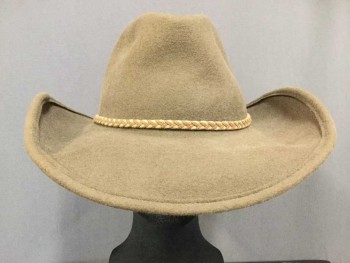 Mens, Cowboy Hat, STETSON, Brown, Wool, Solid, 7 1/4H, Wool Felt, Wire Brim, Braided Hat Band with Buffalo Nickle