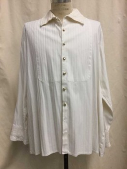 Mens, Tops, White, Cotton, Synthetic, Stripes, L, White with Self Stripe, Gold &r Rhinestone Button Front, Collar Attached, Long Sleeves, Collar Attached, Bib Front