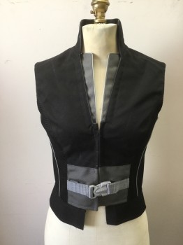 Womens, Sci-Fi/Fantasy Vest, MTO, Black, Graphite Gray, Silver, Nylon, Color Blocking, 34B, Hook & Eyes Close Front, Gortex, Piping, V-neck, Stand Collar, Super Hero, Tough Space Chick, Slightly Unfinished