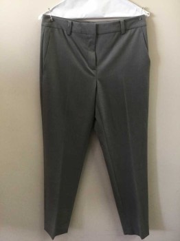 DKNY, Gray, Wool, Polyester, Solid, Flat Front, 4 Pockets, Waistband, Zip Front,