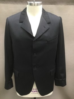 Mens, Jacket 1890s-1910s, MTO, Black, Wool, Solid, 44L, Made To Order, Single Breasted, 3 Buttons,  Notched Lapel,