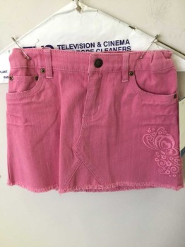 Childrens, Skirt, GREENDOG, Pink, Cotton, Solid, 6, Cutoff Jean Skirt, Self Embroidery Side, Raw Hem, Elastic Back Waist, Zip Fly, 5 + Pockets