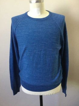 J CREW, Blue, Cotton, Heathered, Raglan Long Sleeves, Ribbed Knit Scoop Neck/waistband/Cuff