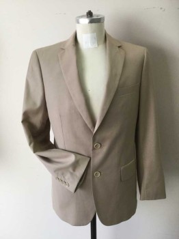 CARLO LUSSO, Beige, Polyester, Rayon, Solid, 2 Button Single Breasted, 1 Welt, 2 Pockets with Flaps, 2 Vent Slits at Back