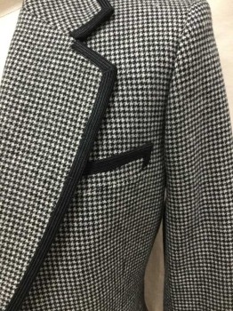 Mens, Historical Fict Suit Piece 1, MTO, Black, White, Wool, Houndstooth, 36, Single Breasted, 1 Button, Severe Cutaway, Black Woven Bias Tape Applique,