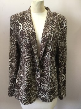 THE KOOPLES, Dk Brown, Cream, Brown, Polyester, Animal Print, Cheetah Print, Single Breasted, Notched Lapel, 3 Pockets,