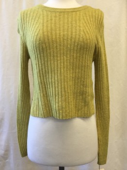 BABATON, Chartreuse Green, Wool, Synthetic, Heathered, Ribbed, Crew Neck,