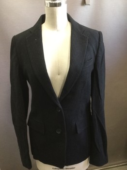 CARINE ROITFELD, Black, Gray, Wool, Stripes, Faded Grey Stripes, Notched Lapel, 2 Button Front, Pocket Flap,