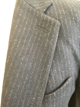 CARINE ROITFELD, Black, Gray, Wool, Stripes, Faded Grey Stripes, Notched Lapel, 2 Button Front, Pocket Flap,