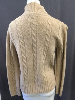 J CREW, Camel Brown, Wool, Solid, Mock Neck Rib Knit, Cable Knit