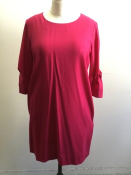 COS, Cranberry Red, Wool, Spandex, Solid, Scoop Neck, 3/4 Sleeves, Origami Fold at Cuff, 2 Pockets, Knee Length, Zip Back