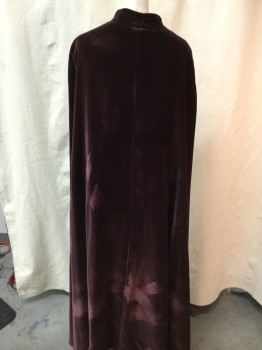 Womens, Sci-Fi/Fantasy Cape, N/L, Red Burgundy, Plum Purple, Organza/Organdy, Solid, O/S, Velvet with Self Dimond Print with Large Gold Sheer Stone with Brass, Sparkle Rhinestone Detail