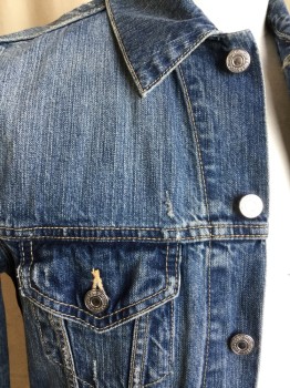 LEVI'S, Blue, Cotton, Solid, (DOUBLE) Faded Blue Denim Jean Jacket, Collar Attached, Silver Button Front, 4 Pockets, Long Sleeves,