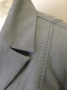 ALFRED DUNNER, Charcoal Gray, Lt Gray, Polyester, Birds Eye Weave, Charcoal with Light Gray Dotted Weave, Single Breasted, Notched Lapel, 4 Buttons, 2 Flap Pockets with Button Closures, Black Decorative Topstitching