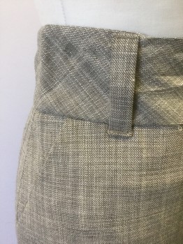 BANANA REPUBLIC, Taupe, Brown, Wool, Viscose, 2 Color Weave, Pencil Skirt, 2.5" Wide Self Waistband with Belt Loops, 2 Side Pockets, Invisible Zipper at Center Back, with 2 Brown and Gold Buttons at Center Back Waist