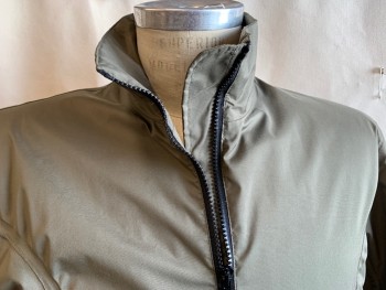 LEGENDS, Olive Green, Dk Gray, Polyester, Solid, Stripes - Diagonal , Collar Attached, Dark Gray with Self Diagonal Stripes Lining, Black Zip Front, 2 Wedge Seams Front & Back, 2 Slant Pockets, Long Sleeves,
