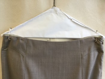 REBECCA TAYLOR, Lt Gray, Gray, Wool, Polyester, Heathered, Light Mint Lining, No Waistband with Side Yoke, Side Zip, Top Stitches Pleat Work Bottom Center