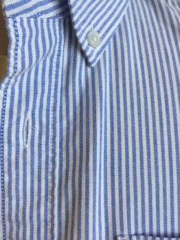 CREWCUTS, White, French Blue, Cotton, Stripes - Vertical , Oxford Weave, Collar Attached, Button Down, Button Front, 1 Pocket, Long Sleeves, Curved Hem
