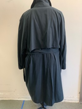 CHRISTIAN DUMAS, Black, Cotton, Acetate, Solid, Single Breasted, Covered Button Placket, Collar Attached, 2 Welt Pockets, **With Matching Belt & Removable Liner