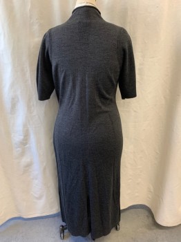 Womens, Dress, Short Sleeve, COS, Charcoal Gray, Wool, Rayon, Solid, L, Knit, Turtle Neck, Pullover, Short Sleeves, Hem Above Ankle, Slit at Back