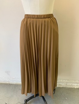 Womens, Skirt, Below Knee, UNIQLO, Brown, Polyester, 28, W:26-, Elastic Waist, Pleated, A-Line