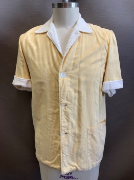 Mens, Casual Shirt, MTO, Cream, Yellow, Cotton, Solid, Gingham, C42, Pool / Beach / Boardwalk Shirt, 4 Buttons, Collar Attached, Short Sleeves, 2 Patch Pocket,  Terry Cloth Lining