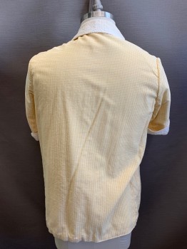 MTO, Cream, Yellow, Cotton, Solid, Gingham, Pool / Beach / Boardwalk Shirt, 4 Buttons, Collar Attached, Short Sleeves, 2 Patch Pocket,  Terry Cloth Lining