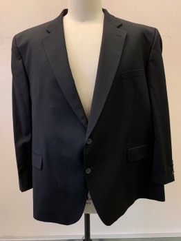 JACK VICTOR, Black, Wool, Solid, 2 Buttons, Single Breasted  Notched Lapel, 3 Pockets